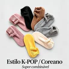 Kit  6 Pares Meias Feminina Inverno Cano Médio Forrada Pelúcia Bainha Renda Estilo Coreano Meia Térmica Tênis Bota