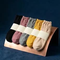 Meias Femininas Pretas 8 Pares Cano Curto Inverno confortável Fio 60 Pelúcia Térmica Antiderrapante