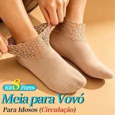 Meia Feminina Cano Médio Inverno  Fio 60 Veludo Quente Térmica Rendada Barra Elástica Macia Não Aperta Vovó Idoso