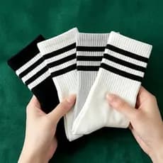 Kit 24 Meias Feminina Cano Médio Algodão School Listras Lofi Coreana Fitness Yoga Atacado