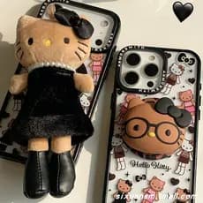 griptok magsafe magsafe popsocket Japão Japão Coreia INS Engrossado Tridimensional Desenho Animado Couro Preto Bowknot G