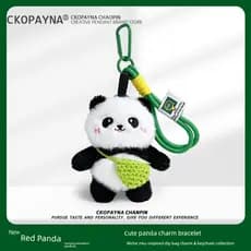 Peludo bonito pequeno Panda dos desenhos animados boneca tecido bolsa de ombro mão corda saco chaveiro dopamina pingente