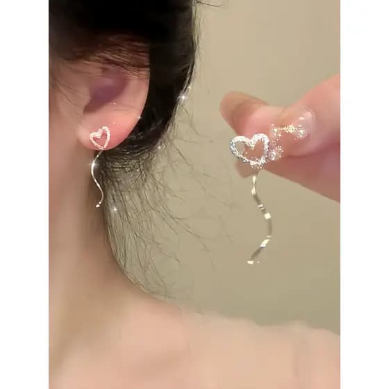 Brinco brinco de pressao feminino {Balão de confissão} Fosco amor longo borla linha de orelha doce simples placa de bobi