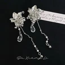 brincos feminino brinco feminino [Qingjian Flower Dew] Iris Brincos franceses prata sensação legal transparente gota de
