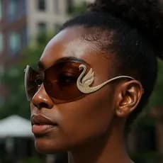Novo estilo cisne templos Metal óculos de sol estilo influenciador integrado óculos de sol único diamante-cravejado Anti