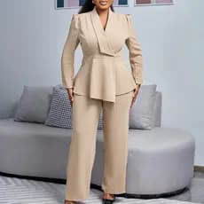 Nova moda elegante babados topo calças de perna larga moda terno