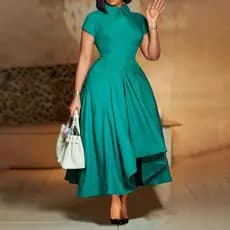 Mulheres verão moda cintura alta banquete grande balanço saia elegante vestido de festa