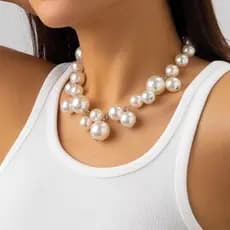 Joias grandes contas colar curto gargantilha feminina elegante imitação de pérola colar