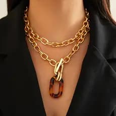 Acessórios moda geométrica leopardo impressão OT fivela colar doce legal personalidade Metal corrente colar conjunto fem