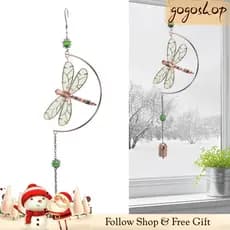 Gogoshopp-br Libélula sinos de vento bela melodia ferro pendurado ornamento para casa jardim interior decoração ao ar