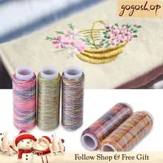 gogoshopp-br Conjunto de linha de bordar de poliéster variegado - 5 carretéis de costura multicolorida 110m/120 jardas