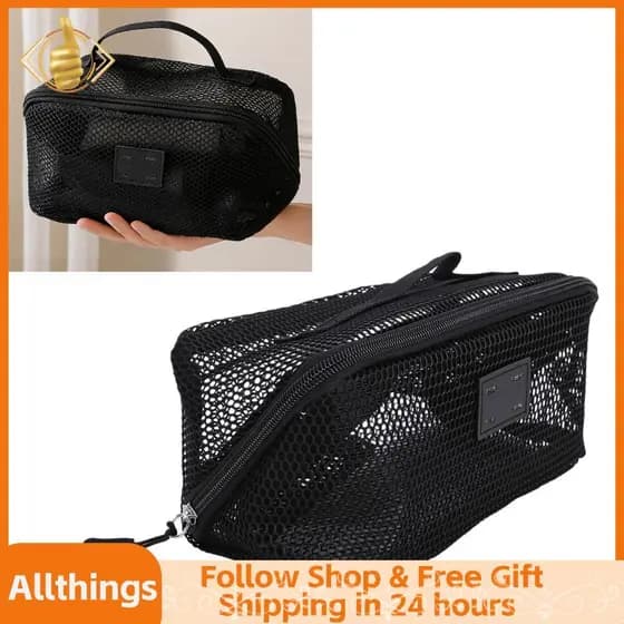 Allthingss-br ZASCHMOY Bolsa de maquiagem de malha de grande capacidade, respirável, aberta, plana, organizadora de