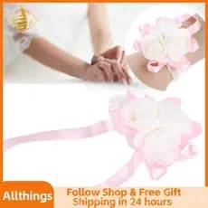 Allthingss-br Clina pulso corsages pulseira mão flores linda fita flor nupcial dama de honra corsage baile para