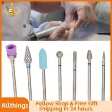 allthingss-br Conjunto de brocas para unhas com 7 peças, aço inoxidável, portátil, profissional, remoção rápida, brocas