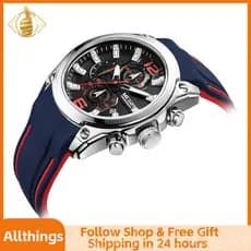 allthingss-br MEGIR 2063 Cronógrafo Luminoso Multifuncional 3ATM À Prova D \'Água Relógio Esportivo Masculino com