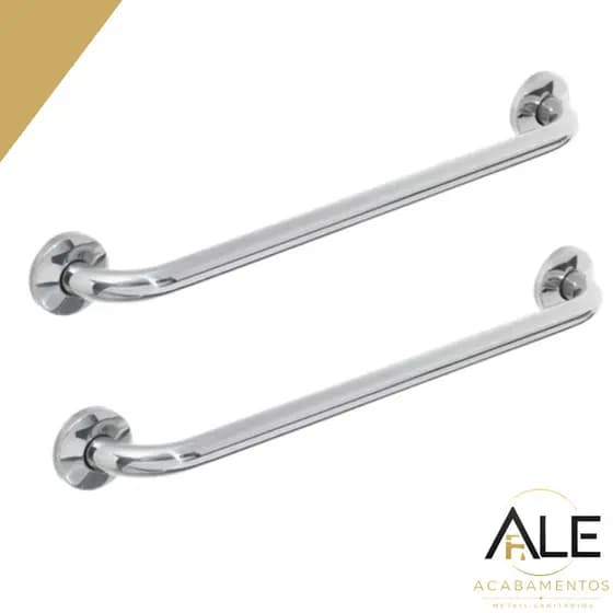 Kit  2  Alça de Apoio Banheiro Barra Inox 40cm Cadeirante Idoso Deficiente Qualidade e Durabilidade