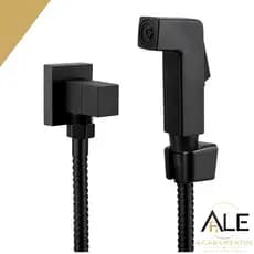 Ducha Higiênica Preta 1/4 de Volta  ABS Engate Flexível Registro em Metal Banheiro e lavatório