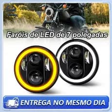 Faróis Redondos 7 Polegadas LED Angel Eyes – Compatível com Jeep, Troller, Fusca, Outros Veículos  6500K 15000LM