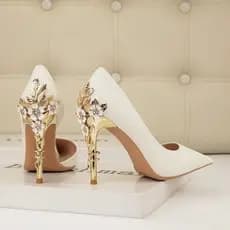 Metal Flor Stiletto Sapatos De Casamento De Salto Alto Oco Lado Rosa Ouro Apontou Toe NBXF Cf8 ZE7K