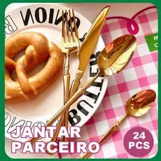 Set 24 Talheres Inox Slim Faqueiro em Aço Para Cozinha Utensílios Domésticos Com suporte