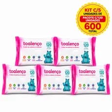 Kit Lenço Umedecido 600 Unidades 5 Pacotes c/120 Toalenço