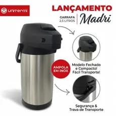 Garrafa Térmica 2,5Litros Totalmente em Inox Inquebrável Madri Unitermi