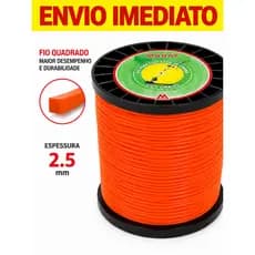 Fio de Nylon Quadrado 2,5mm 250 Metros 2kg Para Roçadeira Laranja
