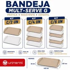 Bandeja Multi Serve G Unitermi Retangular Plastica Refeicao Self  Service Bege Branca