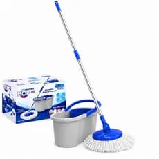 Mop Giratório 360° com Balde 8 Litros Centrífuga Cabo Inox Refil Microfibra Clean Tech