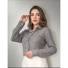 Camisa Feminina Listrada Social Manga Longa Elegante Office Look Executiva Casual Chic Moda Feminina Premium