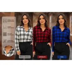 Camisa Xadrez Feminina Manga Longa Social Casual Elegante Confortável Botões Frontal Moda Inverno Outono