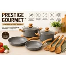 🏆Jogo Panelas Antiaderente Cerâmica Cinza Kit 4 panelas + 3 Utensílios Cozinha