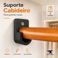 Kit 2 Suporte Cabideiro Guarda Roupa Varão Armário Plástico Reforçado Fácil Instalação