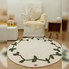 Tapete De Crochê Redondo Infantil Quarto Bebê Ramos De Folhas Guirlanda Boho Chic Algodão Luxo