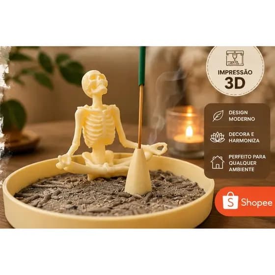 💀 Incensário Esqueleto Meditante Porta Incenso Decorativo Impressão 3D Yoga Zen