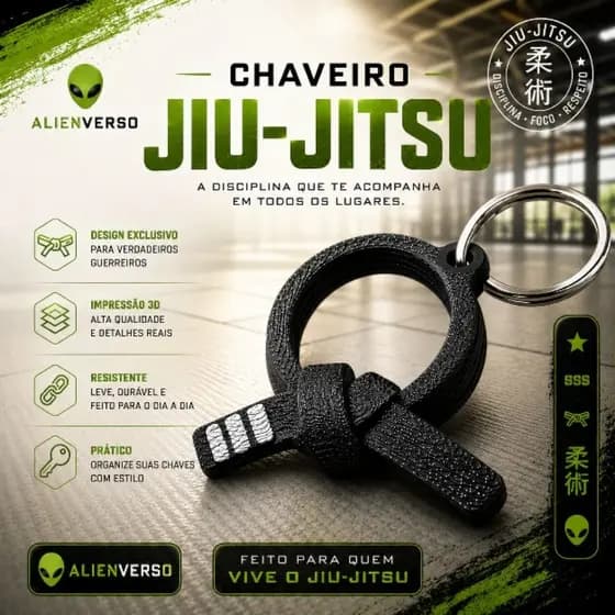 Chaveiro temático  de jiu-jitsu - Faixa Preta com argola