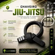 Chaveiro temático  de jiu-jitsu - Faixa Preta com argola