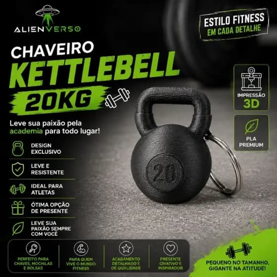 Chaveiro Halter 20kg Academia Fitness Musculação Personalizado 3D
