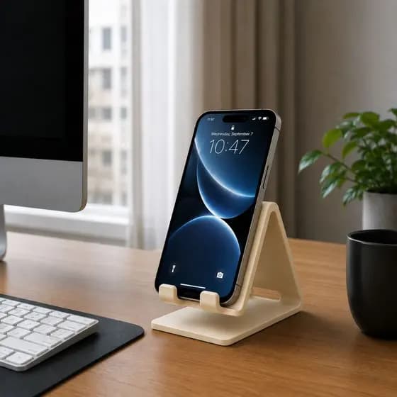 Suporte para celular de mesa elegante e moderno, minimalista, home office, escritório, vídeo chamada e ligações.