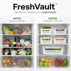 Kit 3 Potes Herméticos com Cesto Organizador de Geladeira Conserva Frutas Verduras e Legumes