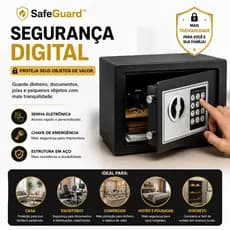 Cofre Digital Eletrônico SafeGuard™ com Senha Teclado e Chave Cofre de Segurança para Casa Escritório Dinheiro Documento