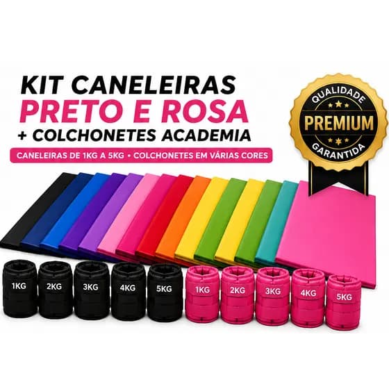Kit Fitness Colchonete Treino Funcional Musculação Academia + Par Caneleira Rosa Peso 1Kg 2kg 3kg 4kh 5kg