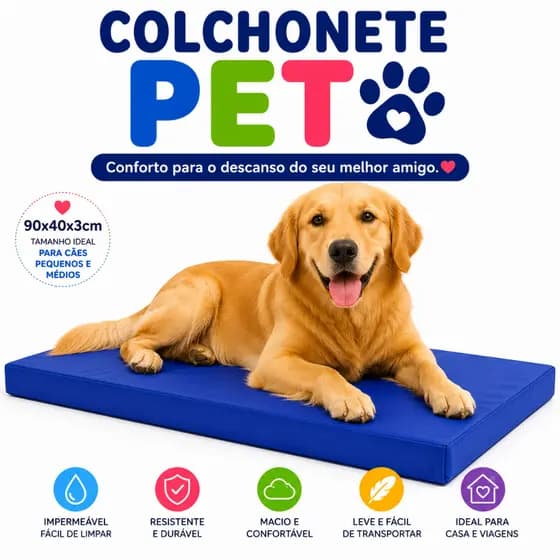 Colchonete para Cachorro Impermeável Macio Confortável 90x40x3cm Cama Pet Lavável Resistente
