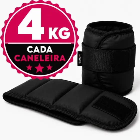 Caneleira de Peso 4KG Par Ajustável Exercícios Glúteos Pernas Academia Preta Musculação Funcionais