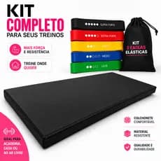 Kit Colchonete Fitness Preto + Kit 5 Faixas Elásticas Academia Musculação Treino Funcional Pilates