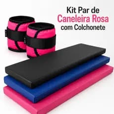 Kit Fitness Colchonete Dobrável + Par de Caneleiras Rosa Pesos de 1Kg até 5Kg Treino Funcional