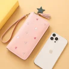 Nova moda borla longa titular do cartão de grande capacidade zíper embreagem senhoras bolsa de moedas saco do telefone m