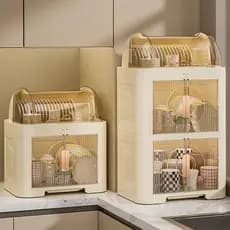 [Novo produto] Pratos de drenagem transparentes para cozinha Pauzinhos Rack de drenagem Talheres Armário de camada dupla