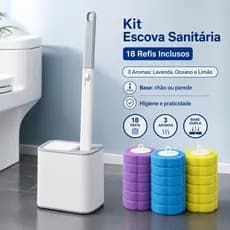 Escova de Vaso Sanitário Descartável com Detergente Líquido Suporte de Parede Higiênico 18 Peças Refil