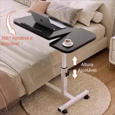 Mesa Para Notebook Cama Inclinável 360 Graus Dobrável Suporte Quarto Escritório Home Office Rodízio，-Leve e prático
